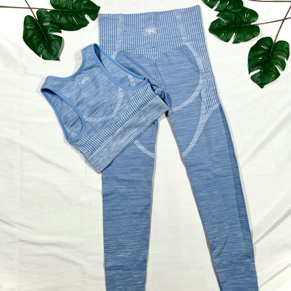 Ryka Blue Seamless Infinity Workout Sports Bra Tank and Leggings Set S/P - Picture 1 of 5
